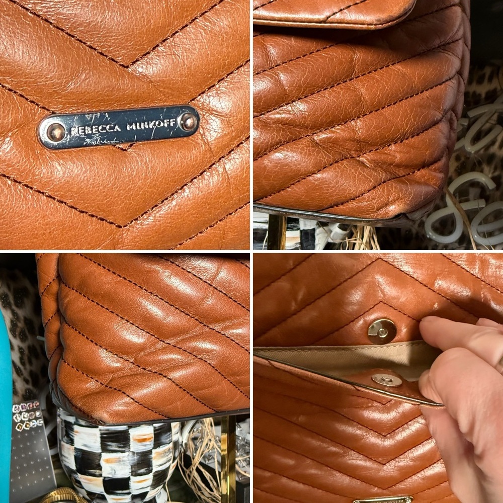 Rebecca Minkoff Edie Flap Shoulder Bag in brown leather with silver hardware. - Picture 4 of 8